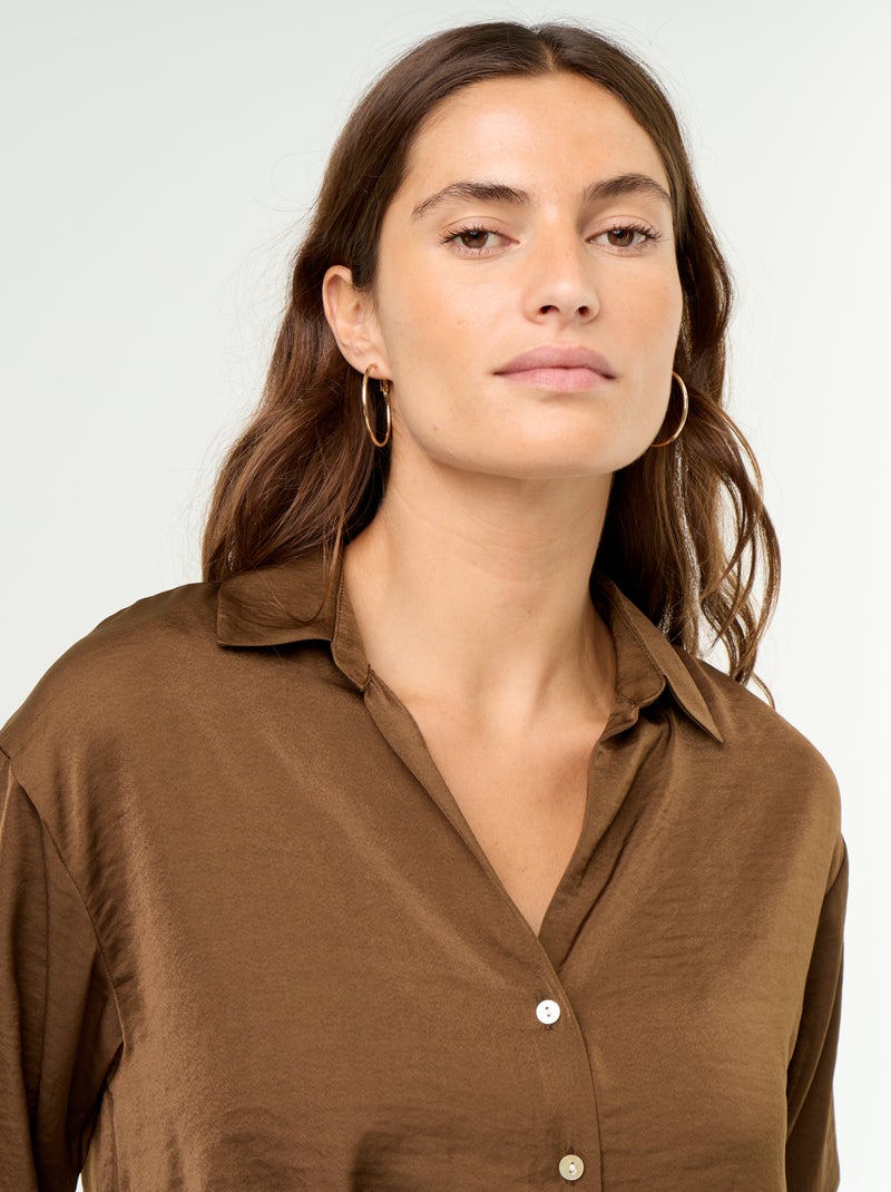 Camicia tinta unita in raso Marrone - Kiabi