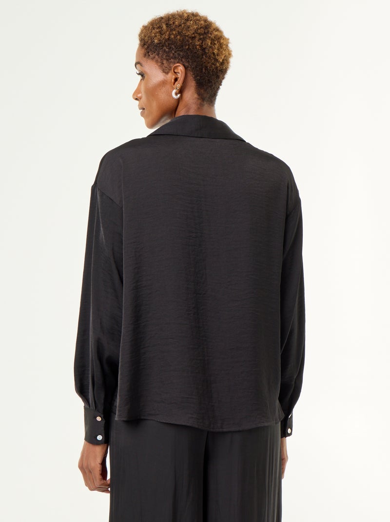 Camicia tinta unita in raso Nero - Kiabi