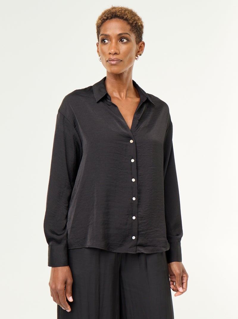 Camicia tinta unita in raso Nero - Kiabi