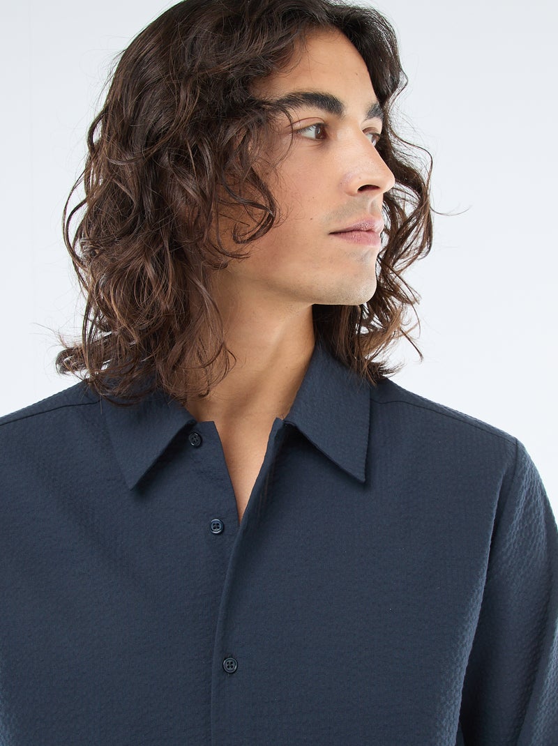 Camicia tinta unita in tessuto goffrato Blu - Kiabi