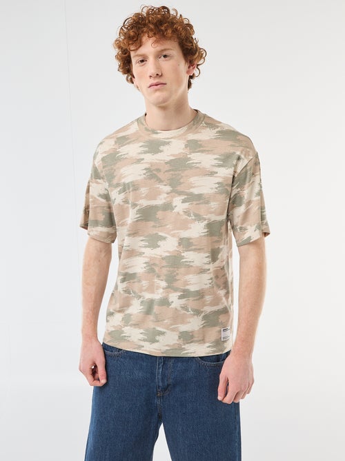 Camouflage Print Crew Neck Cotton T-Shirt - Kiabi