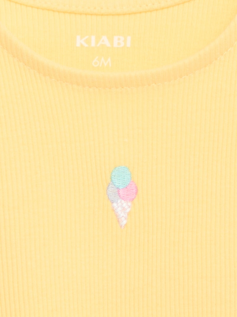 Canotta a costine con orlo ondulato Giallo - Kiabi