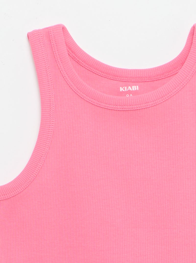 Canotta a costine con scollo rotondo Rosa - Kiabi