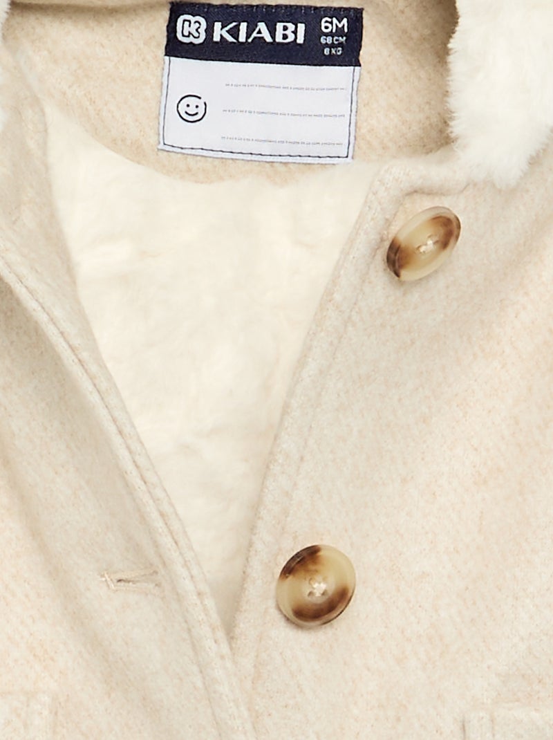 Cappotto effetto lana foderato in pelliccia sintetica Beige - Kiabi