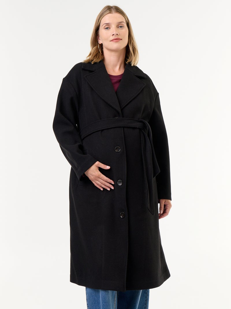 Cappotto lungo in finta lana con collo a revers Nero - Kiabi