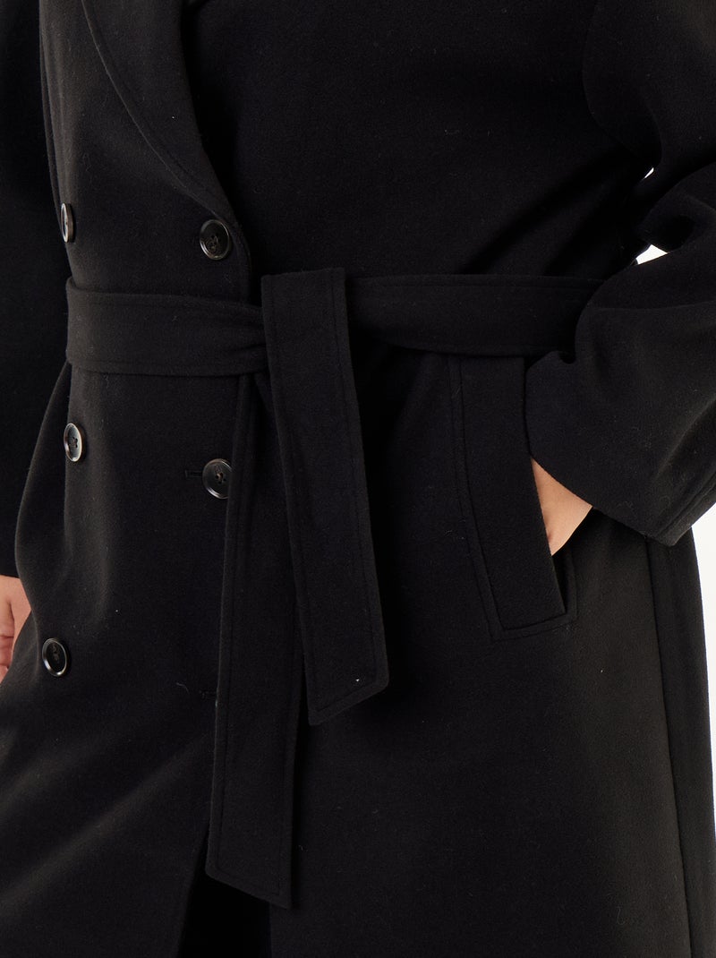 Cappotto lungo in finta lana con collo a revers Nero - Kiabi