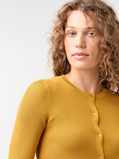Cardigan a costine tinta unita con finiture a volant - Kiabi