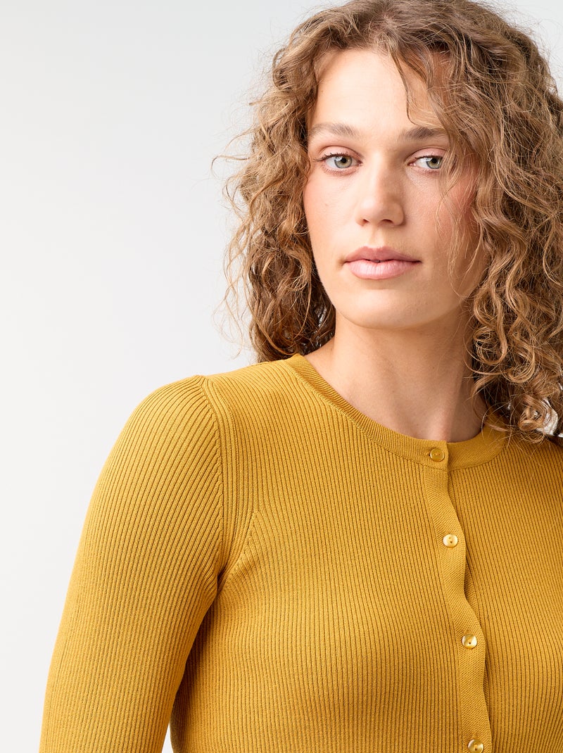 Cardigan a costine tinta unita con finiture a volant Giallo - Kiabi