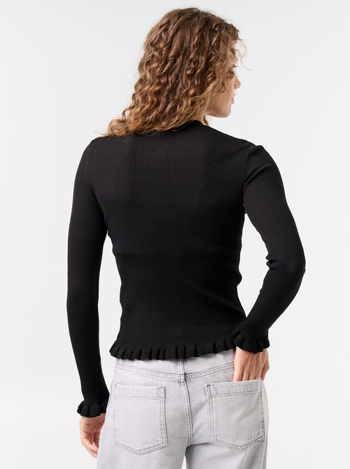 Cardigan a costine tinta unita con finiture a volant - Kiabi
