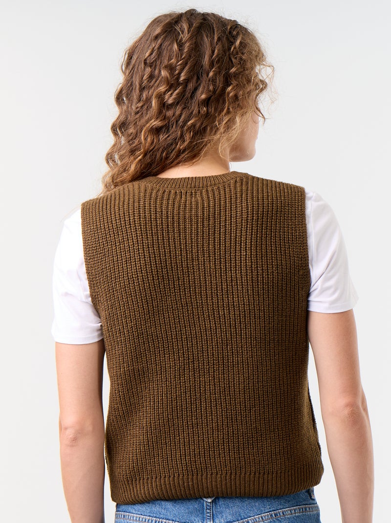 Cardigan a girocollo in maglia a trama grossa senza maniche Marrone - Kiabi