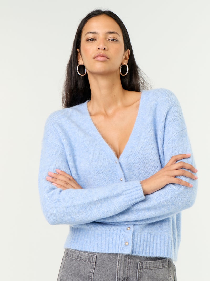 Cardigan a tinta unita con bottoni in maglia a trama grossa Blu - Kiabi