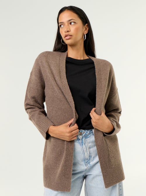 Cardigan aperto tinta unita con 2 tasche applicate - Kiabi