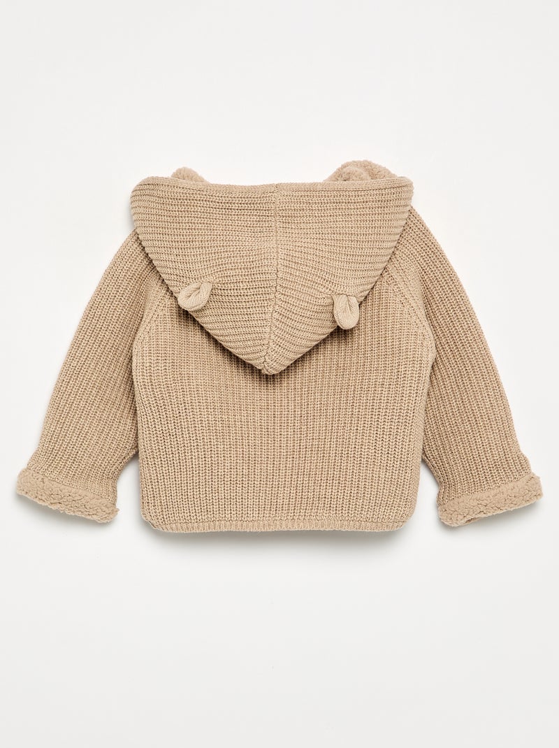 Cardigan con cappuccio e interno effetto montone Beige - Kiabi