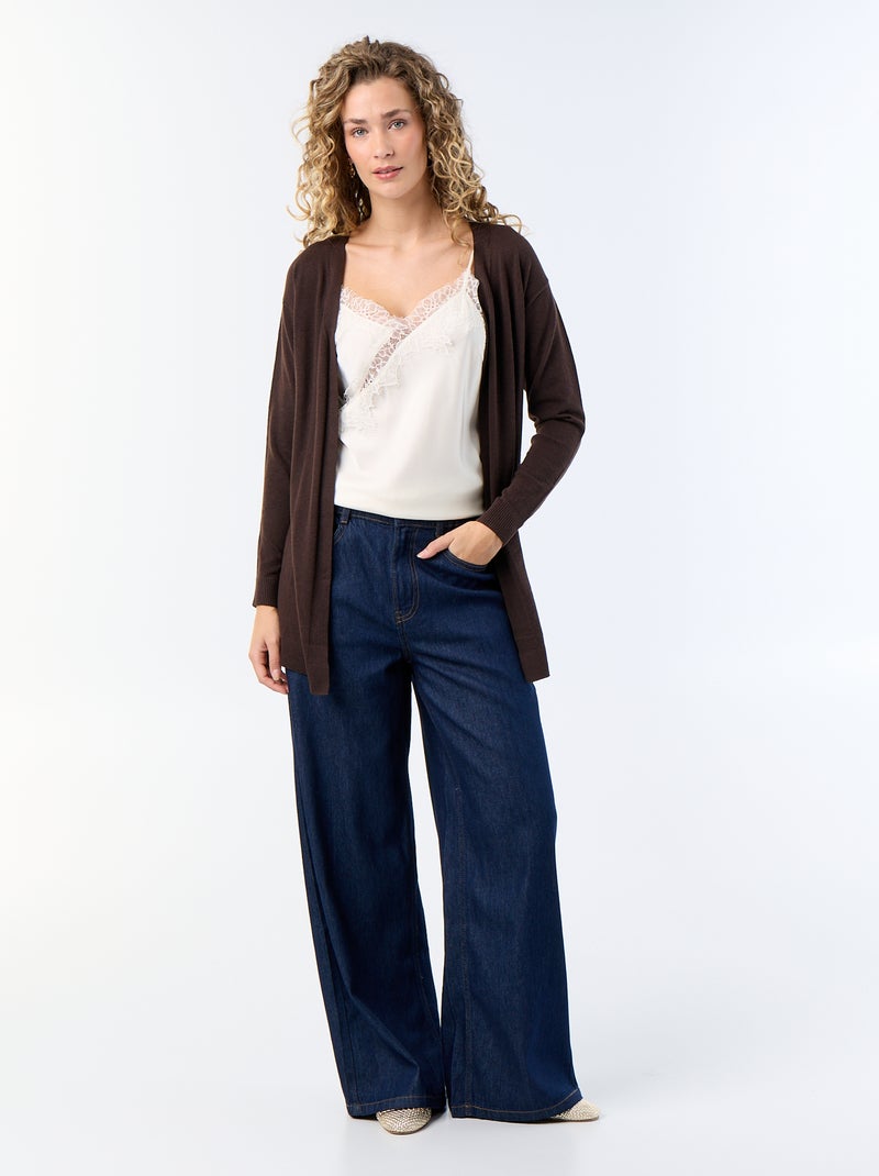 Cardigan corto aperto in maglia fine Marrone - Kiabi