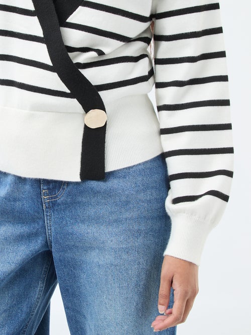 Cardigan-Effect Wrap Sweater with Gold-Tone Button - Kiabi