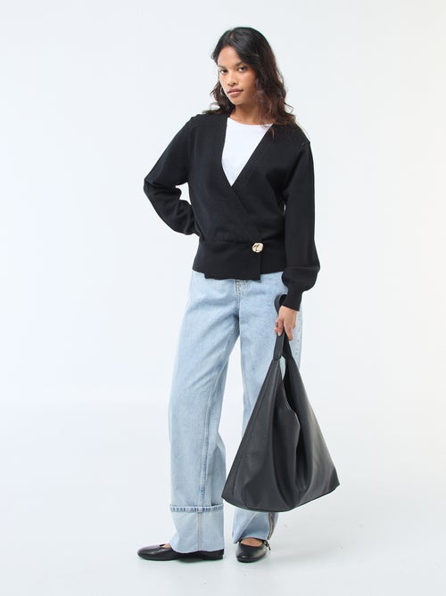 Cardigan-Effect Wrap Sweater with Gold-Tone Button - Kiabi
