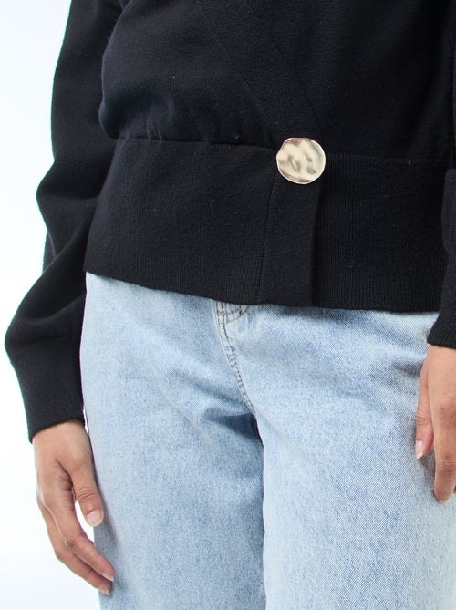 Cardigan-Effect Wrap Sweater with Gold-Tone Button - Kiabi