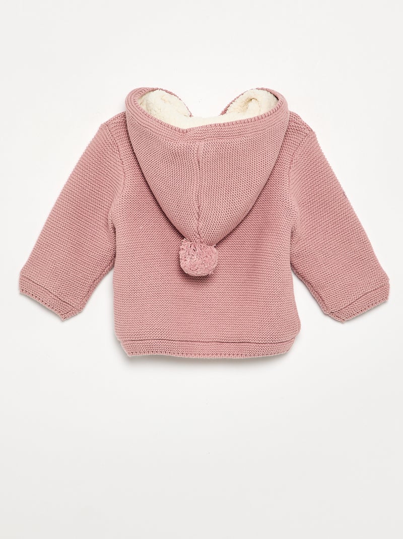 Cardigan foderato con cappuccio a punto legaccio Rosa - Kiabi