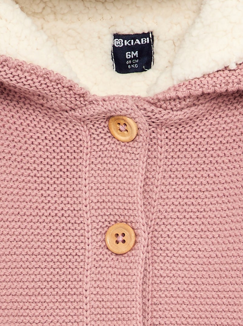 Cardigan foderato con cappuccio a punto legaccio Rosa - Kiabi