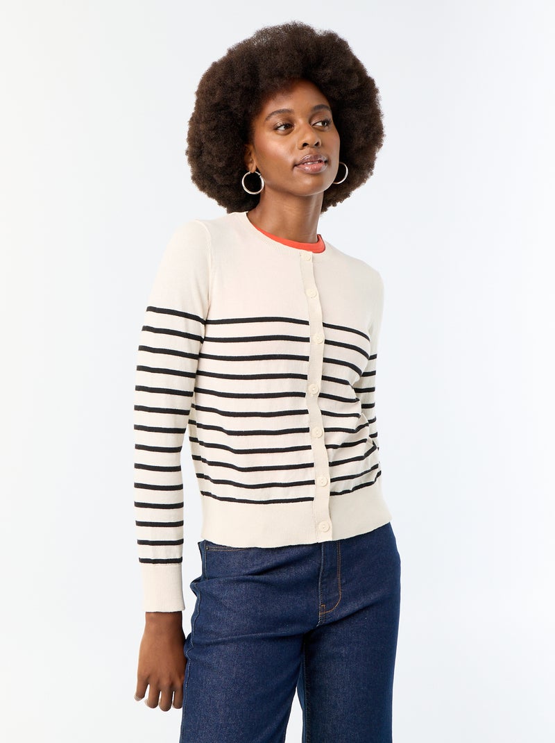 Cardigan girocollo a tinta unita Beige - Kiabi