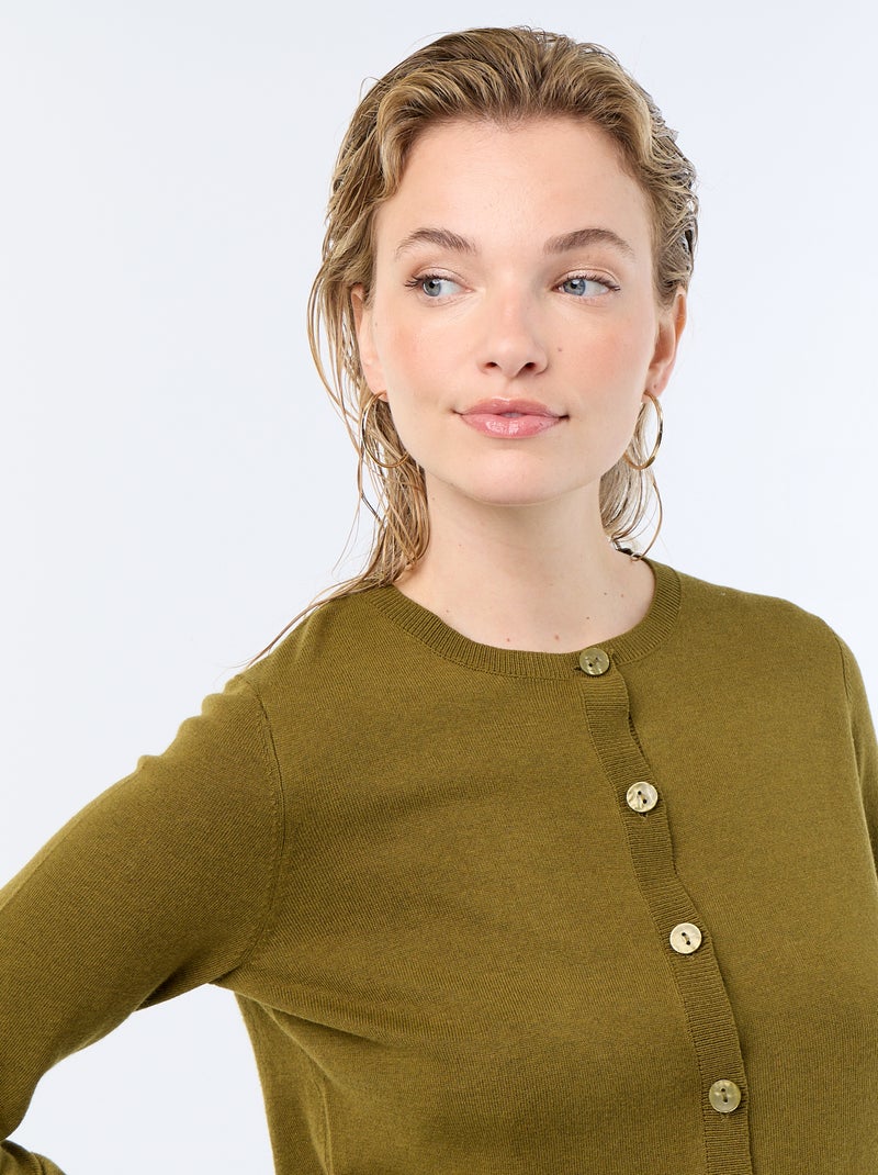 Cardigan girocollo a tinta unita Verde - Kiabi