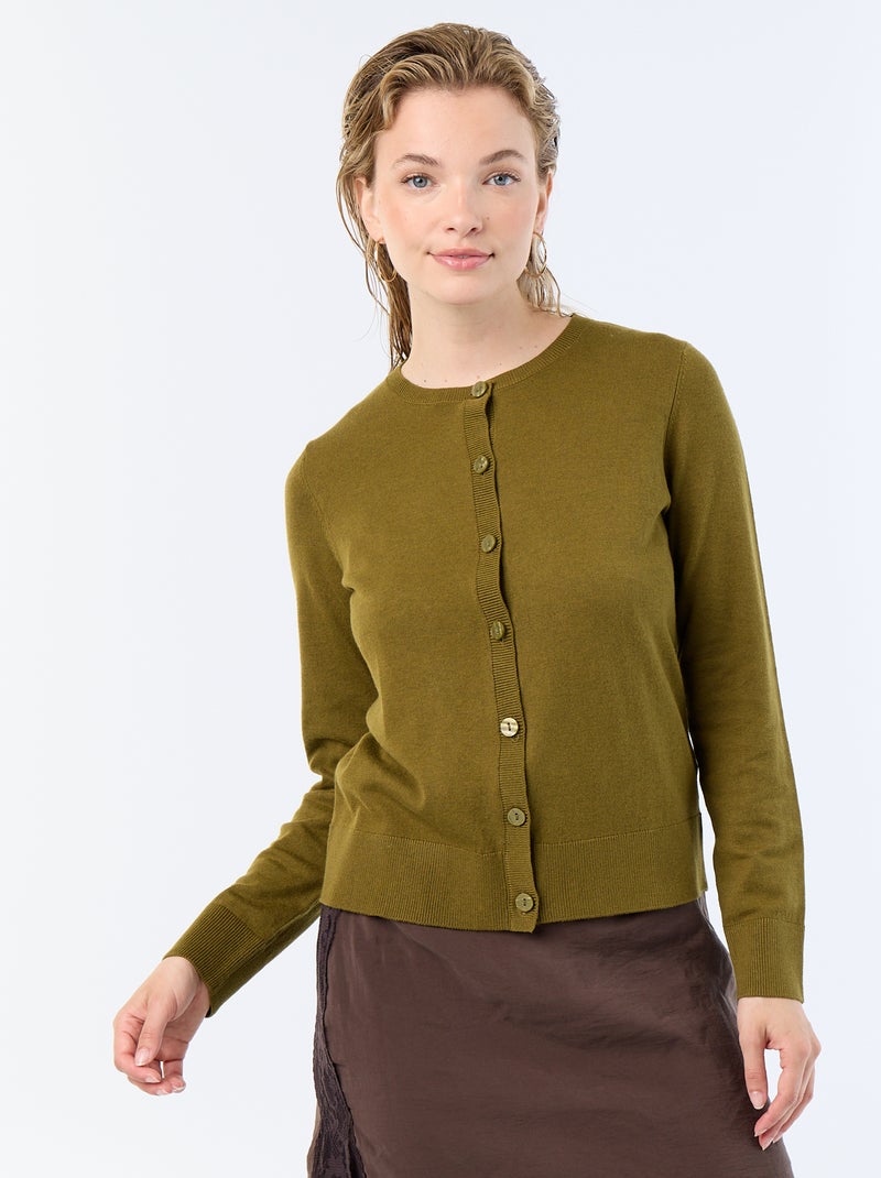 Cardigan girocollo a tinta unita Verde - Kiabi