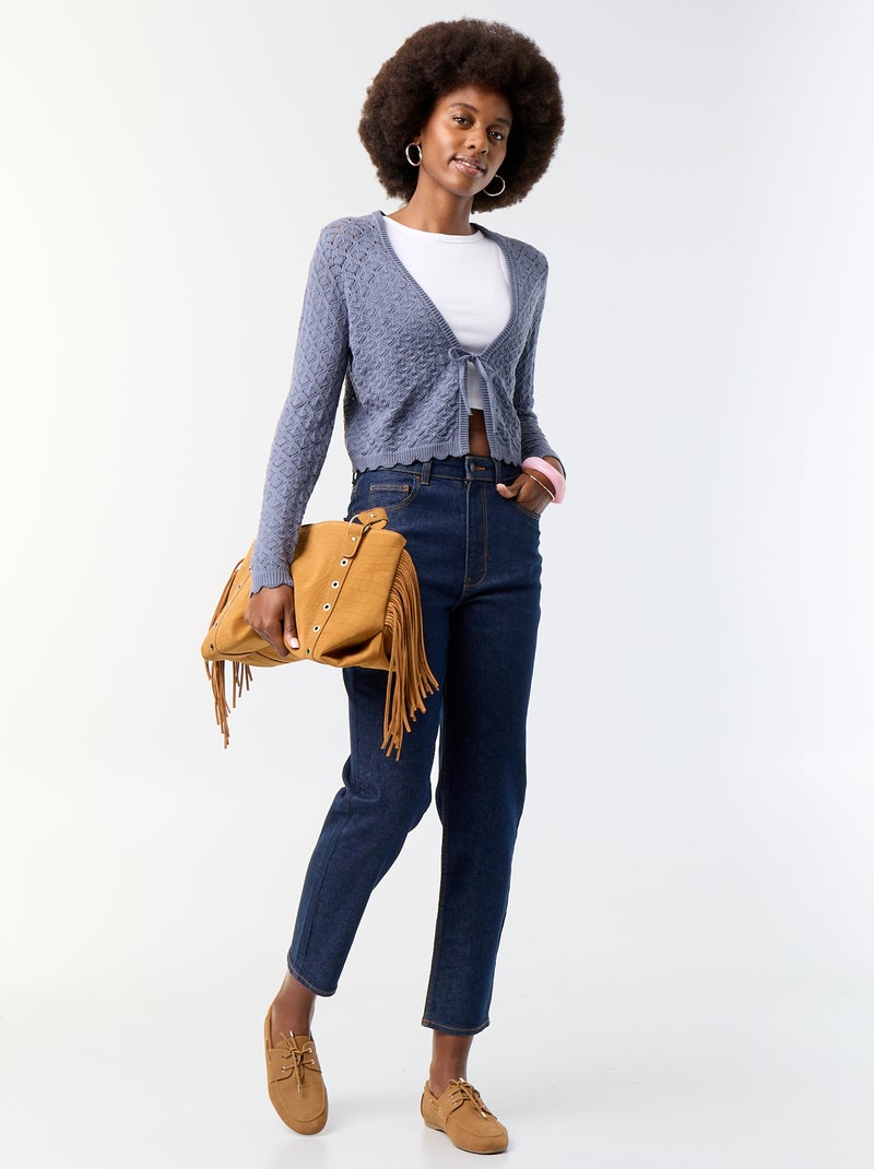 Cardigan in maglia all'uncinetto traforata Grigio - Kiabi