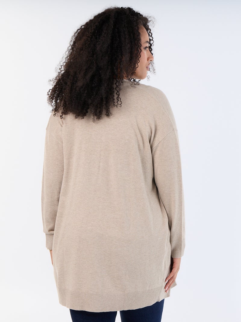 Cardigan lungo aperto a maglia fine Beige - Kiabi