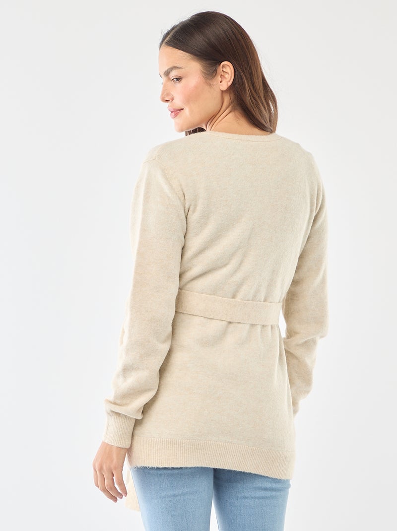 Cardigan premaman lungo e con cintura Beige - Kiabi