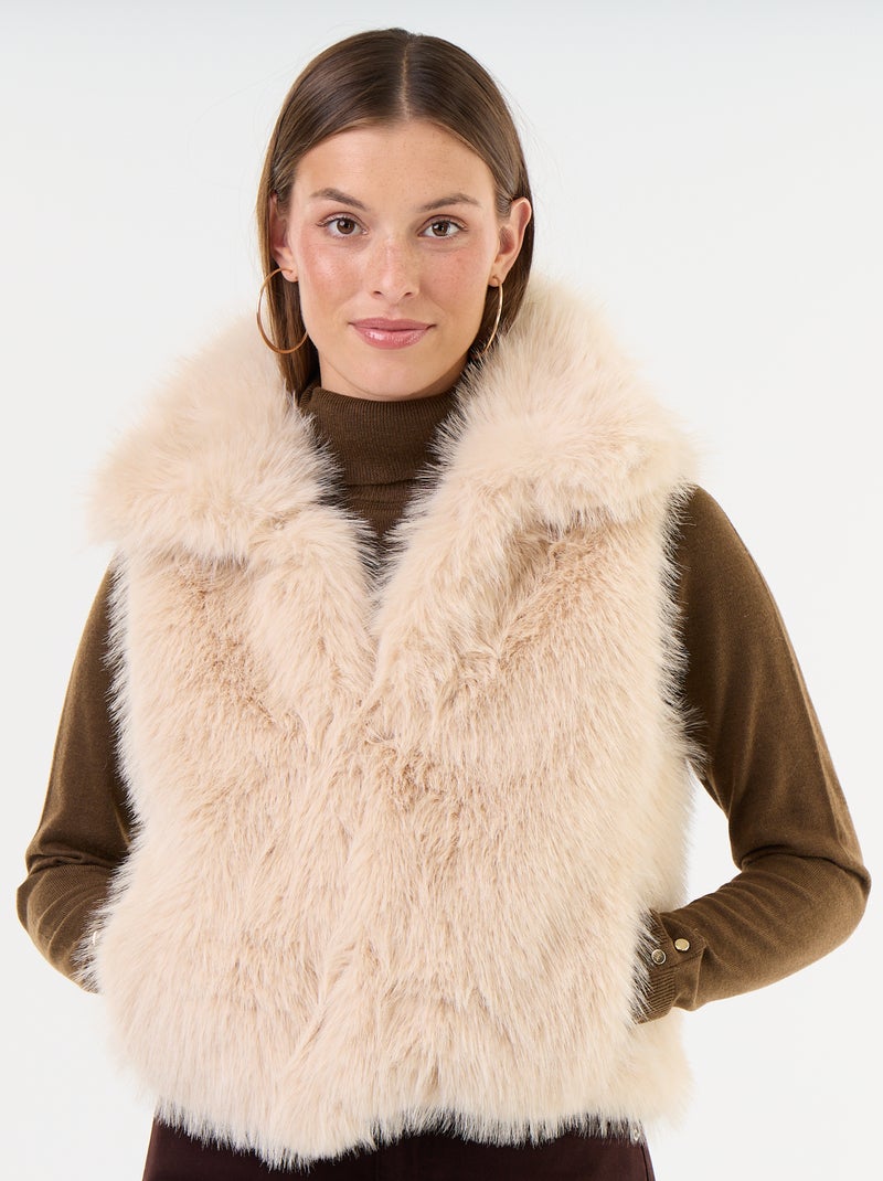 Cardigan smanicato in ecopelliccia Beige - Kiabi