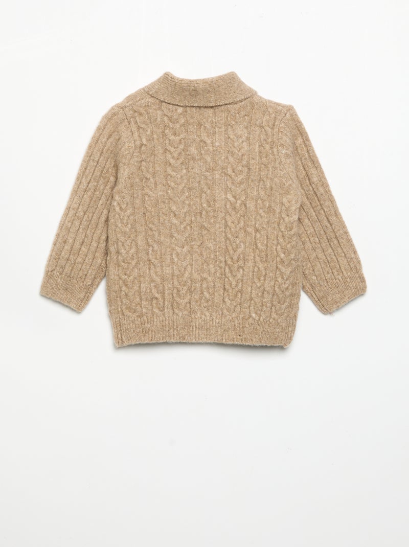 Cardigan with cable knit and shawl collar Beige - Kiabi