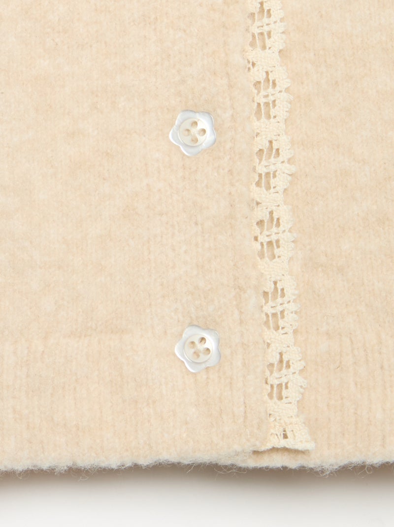 Cardigan with delicate lace trim Beige - Kiabi