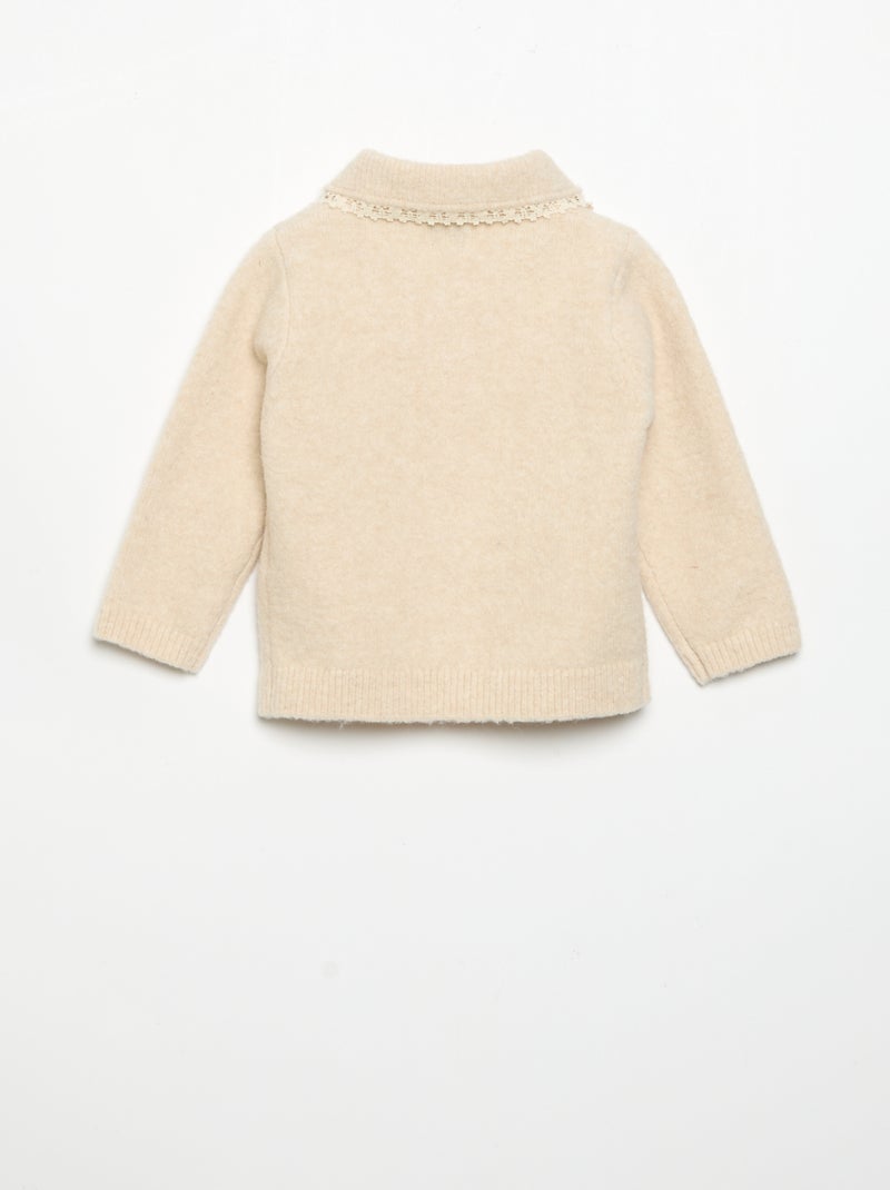 Cardigan with delicate lace trim Beige - Kiabi