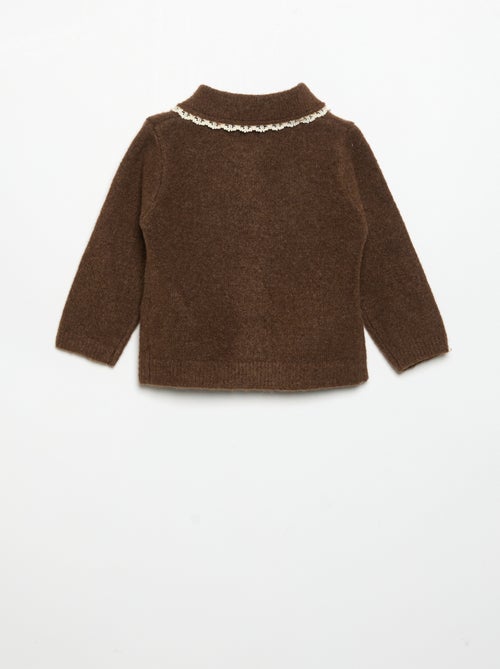 Cardigan with delicate lace trim - Kiabi