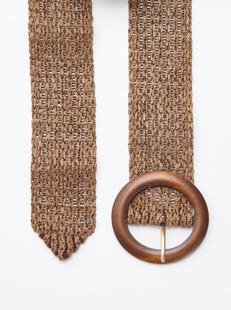 Ceinture tressée avec boucle en bois Marron - Kiabi