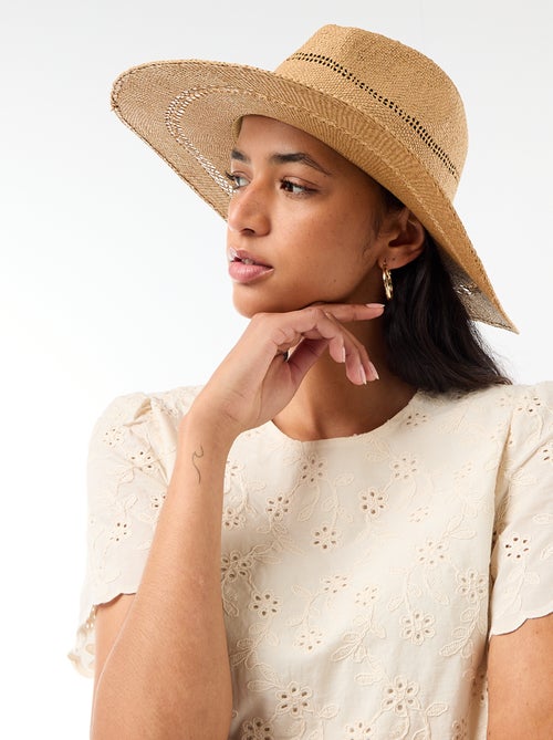 Chapeau de paille forme Borsalino - Kiabi