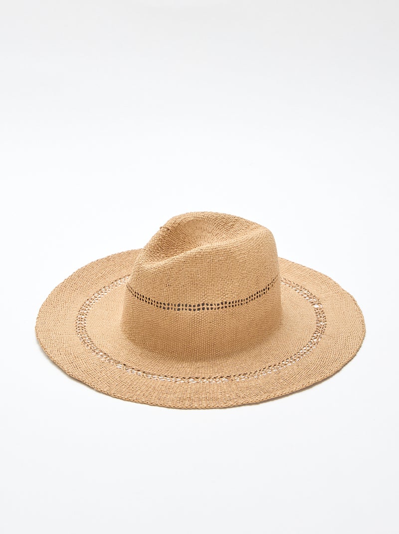 Chapeau de paille forme Borsalino Beige - Kiabi