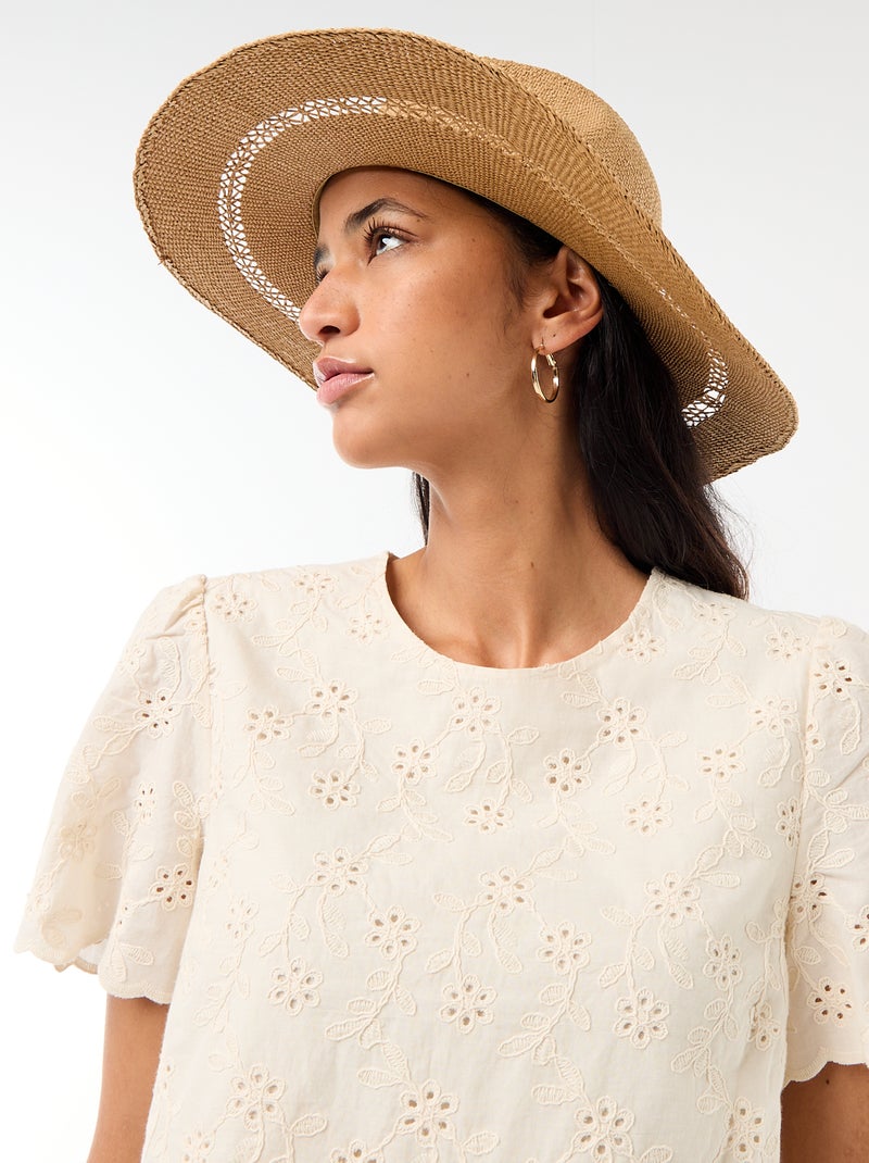 Chapeau de paille forme Borsalino Beige - Kiabi