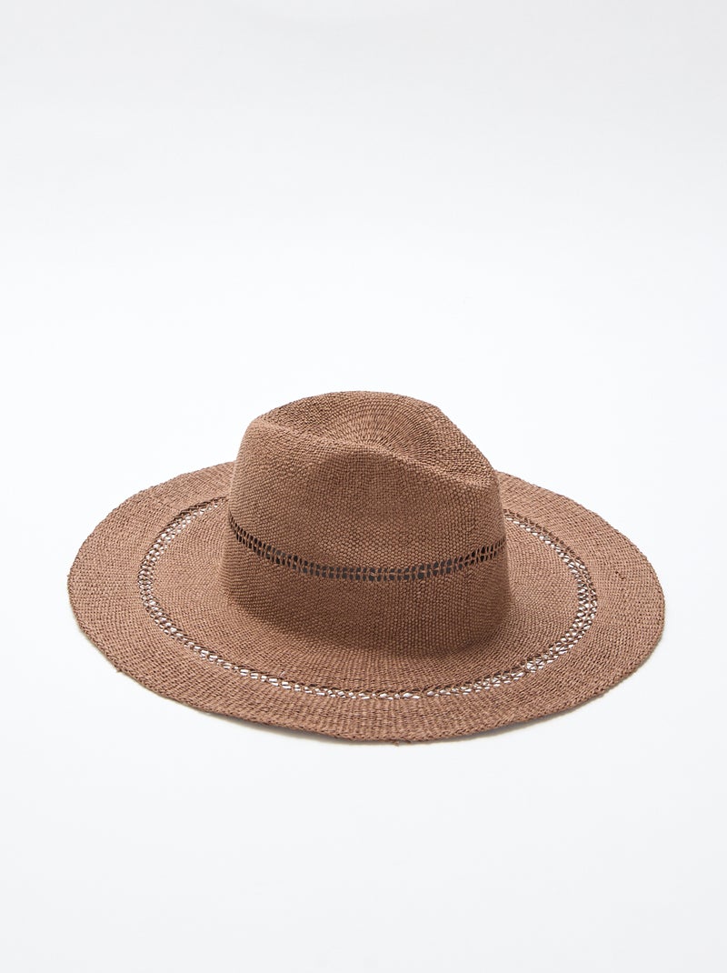 Chapeau de paille forme Borsalino Marron - Kiabi