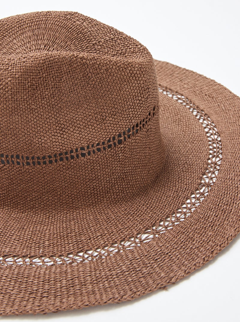 Chapeau de paille forme Borsalino Marron - Kiabi