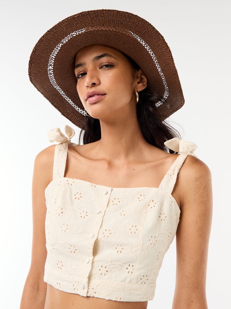 Chapeau de paille forme Borsalino Marron - Kiabi