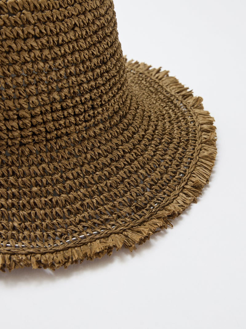 Chapeau forme cloche en paille Kaki - Kiabi