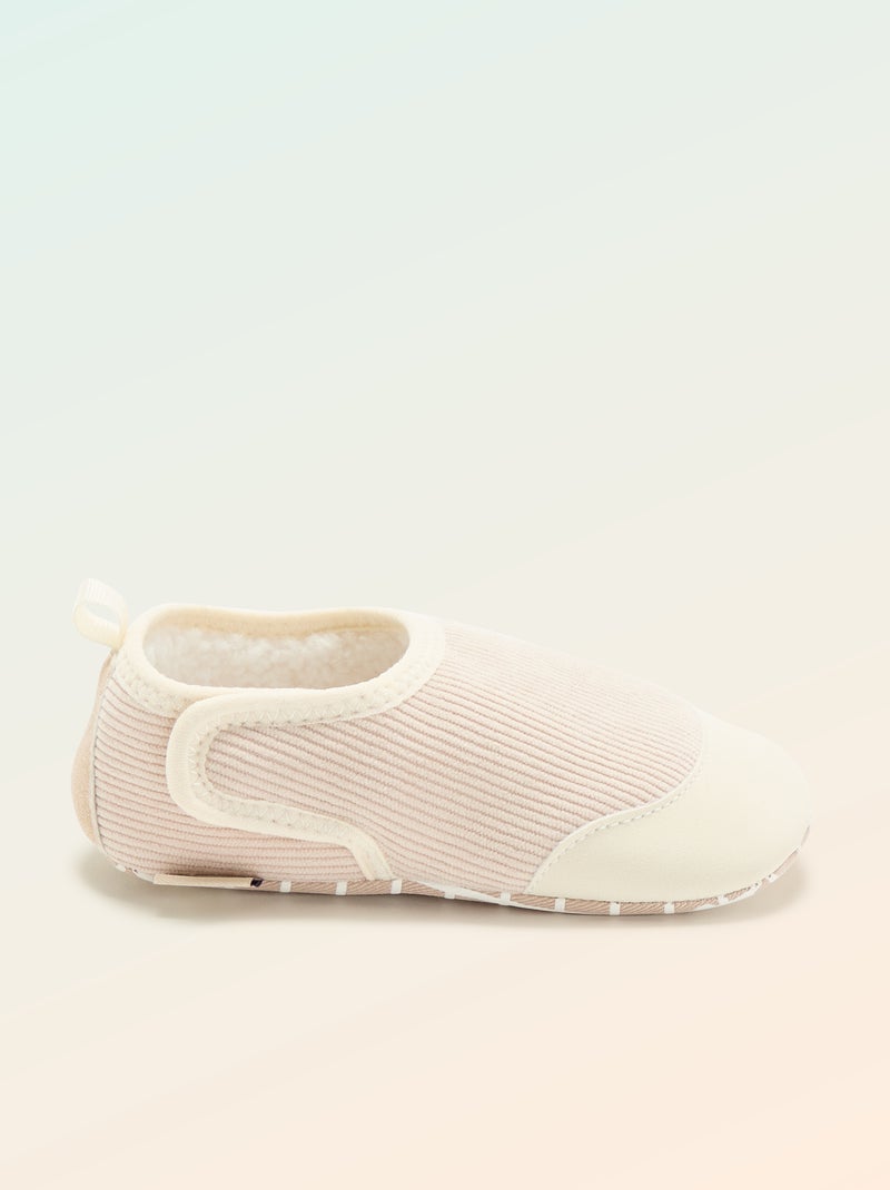 Chaussons côtelés à scratchs - 'Kitchoun' Beige - Kiabi