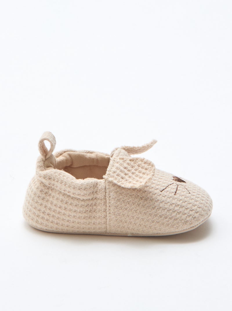 Chaussons en gaze de coton + oreilles animaux Beige - Kiabi
