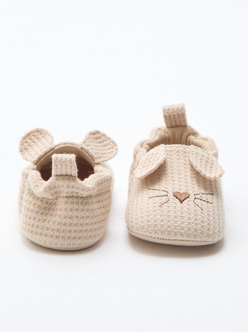Chaussons en gaze de coton + oreilles animaux Beige - Kiabi