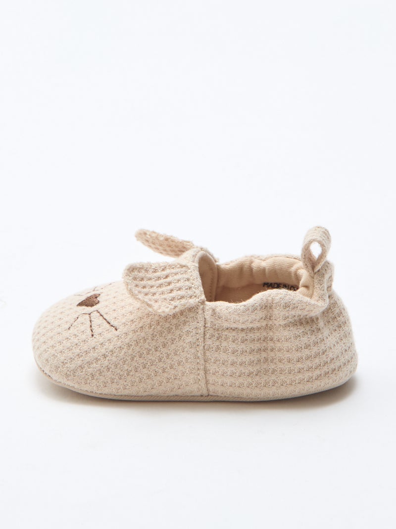Chaussons en gaze de coton + oreilles animaux Beige - Kiabi