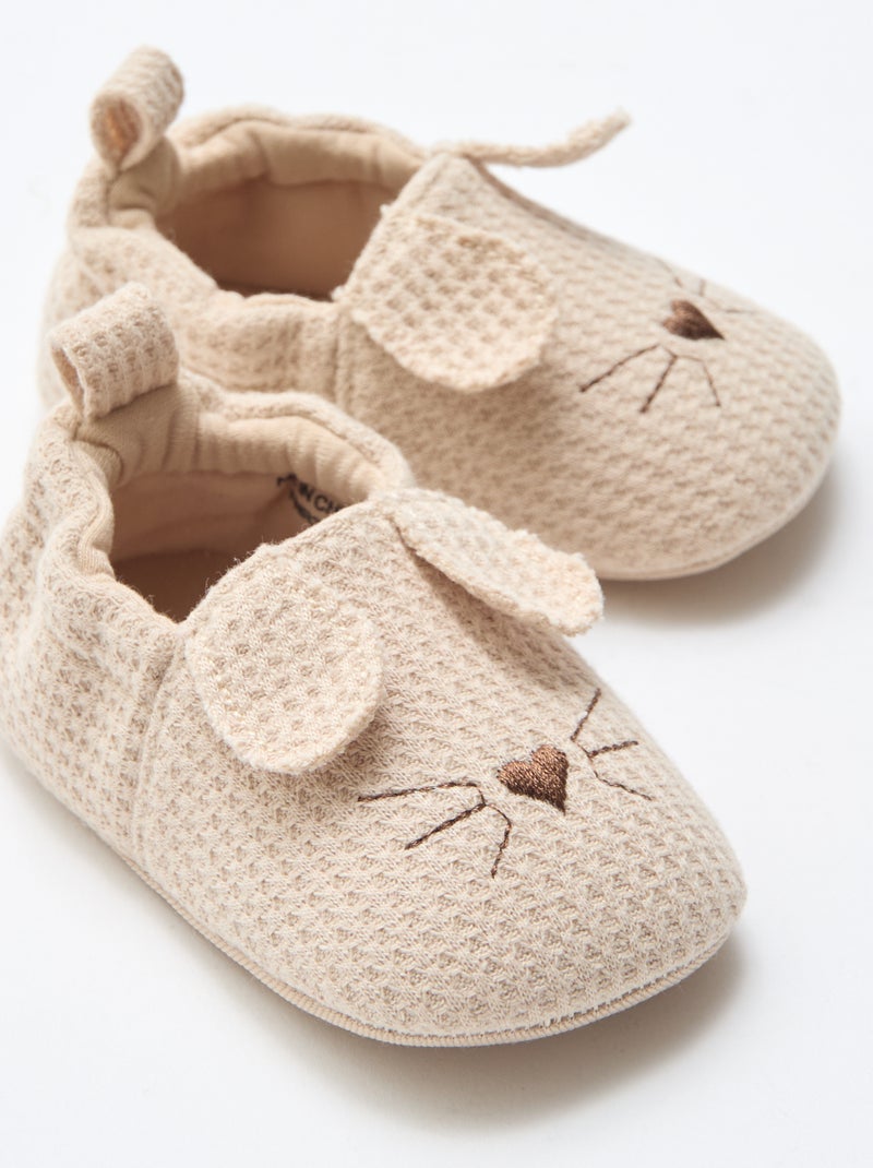 Chaussons en gaze de coton + oreilles animaux Beige - Kiabi