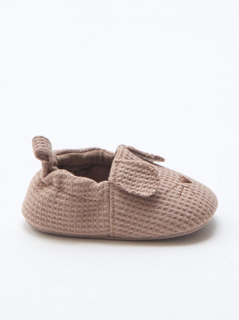 Chaussons en gaze de coton + oreilles animaux Marron - Kiabi