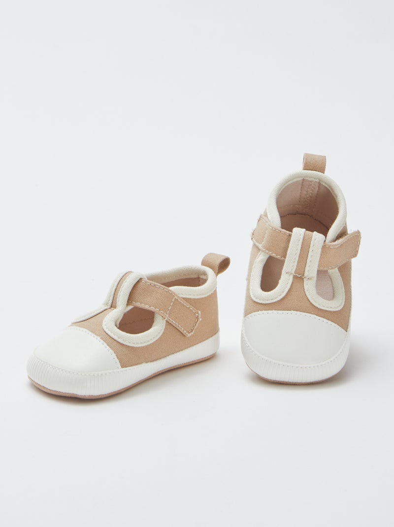 Chaussons esprit baskets en toile Beige - Kiabi