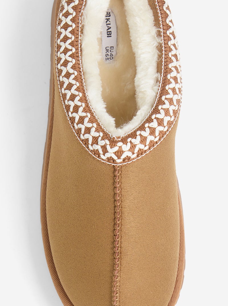 Chaussons forme sabot fourrés - Noël Marron - Kiabi
